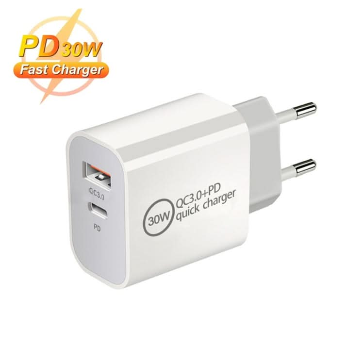 PD30W USB-C / Type-C + QC3.0 USB Dual Port Charger with 1m USB to 8 Pin Data Cable