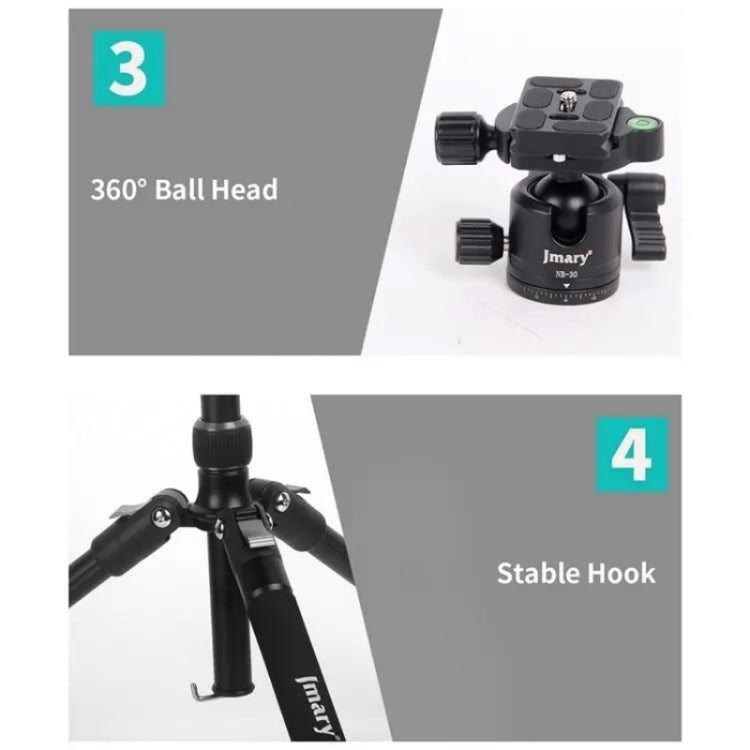 JMARY KT325+NB30 1.6m Portable Aluminum Alloy Action Camera Rotating Tripod Holder