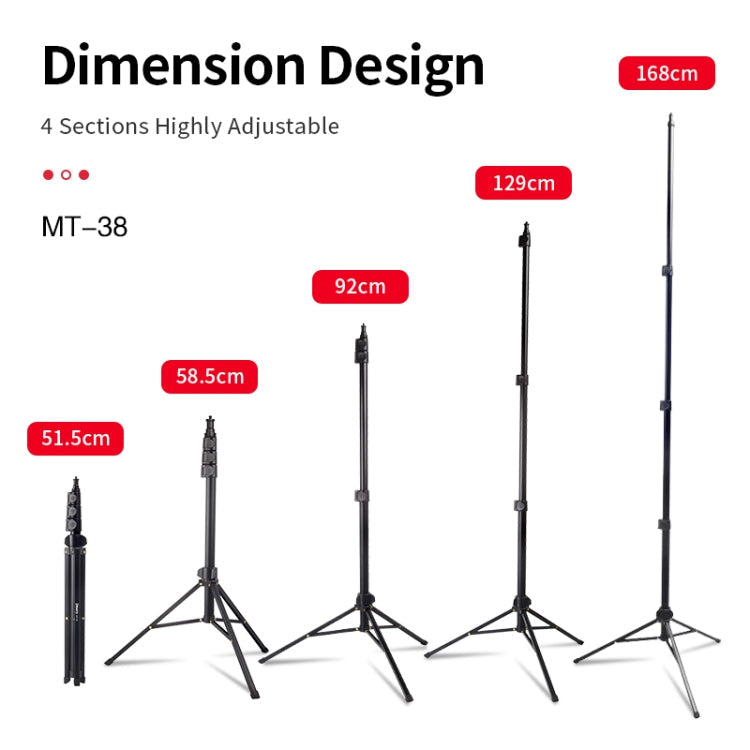 JMARY MT38 Travel Tripod Phone Holder 1.68m Telescopic Vlogging Camera Mount Tripod Stand