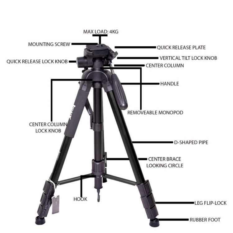 JMARY KP2264 Portable Detachable Tripod Mobile Phone SLR Camera Aluminium Alloy Stand