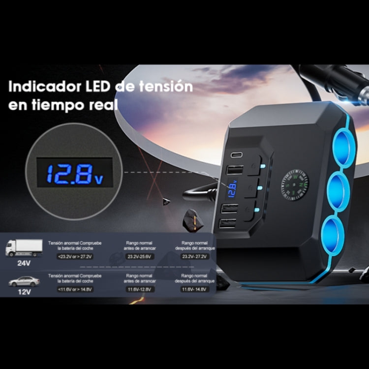 TR-52 With LED Voltage Display QC3.0 Car Fast Charging 3 Socket Adapter ÎҵÄÉ̵ê