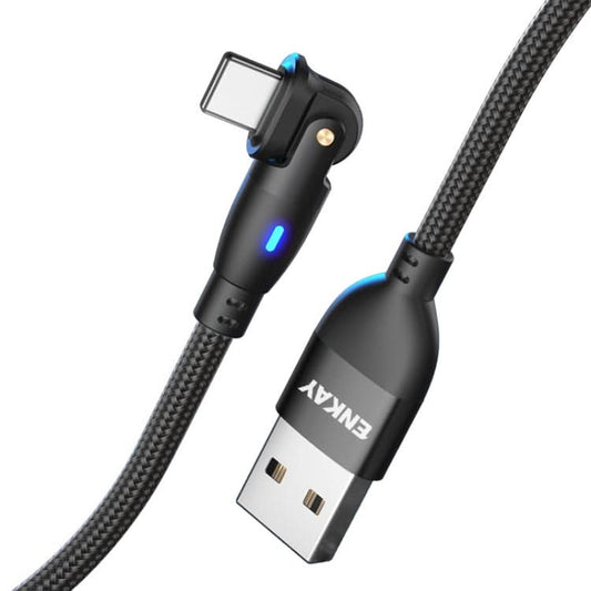 ENKAY 180 Degrees Rotating USB to 8 Pin Charging Data Cable with LED Light