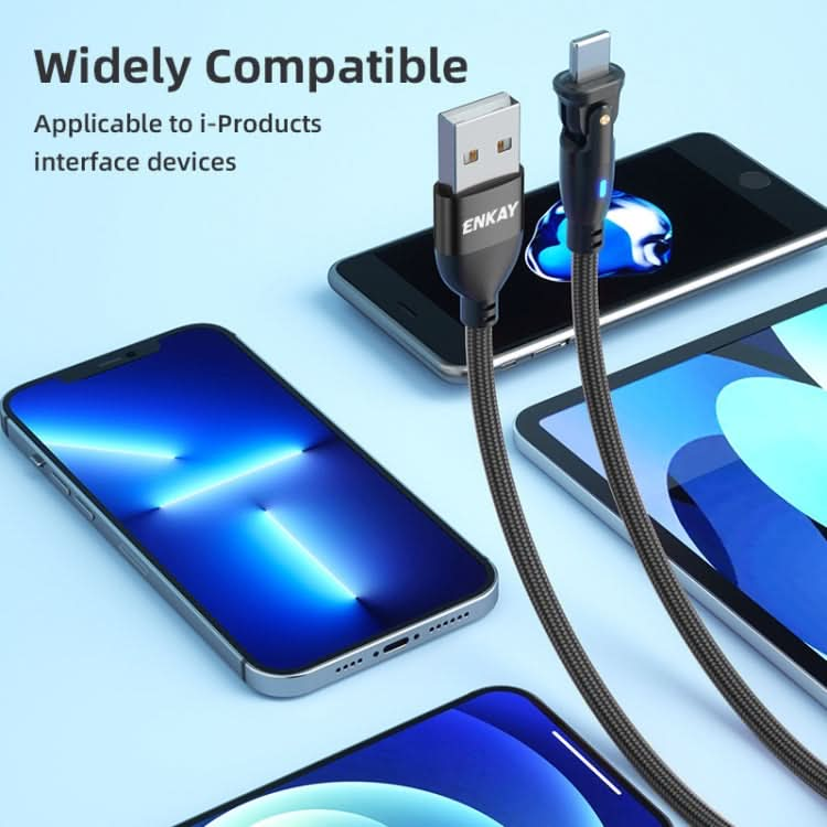 ENKAY 180 Degrees Rotating USB to 8 Pin Charging Data Cable with LED Light