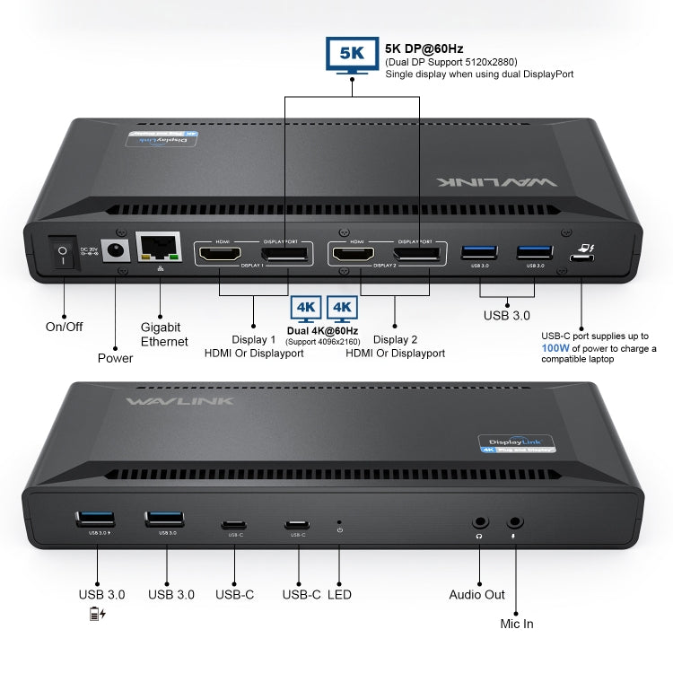 Wavlink UG69PD2 Dual 4K Fast Charging Integrated Docking Station