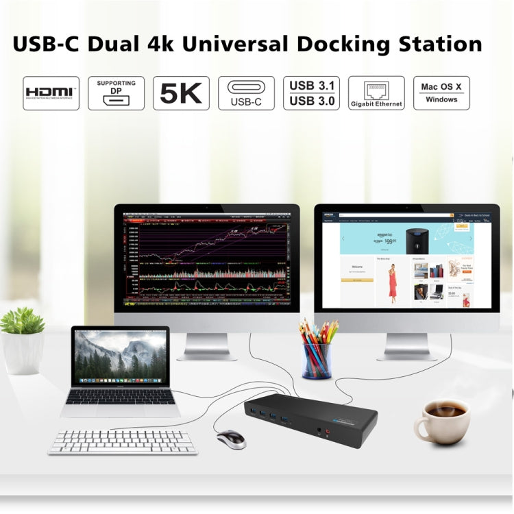 Wavlink UG69DK1 5K Type-C Dual Display USB 3.0 Video Gigabit Ethernet HDMI Docking Station