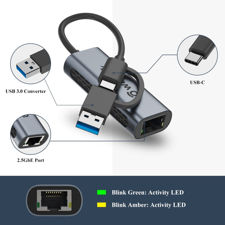 Wavlink NWU330GCA Gigabit Ethernet Adapter Type-C to 2.5 Network Card RJ45 LAN USB3.0 Converter