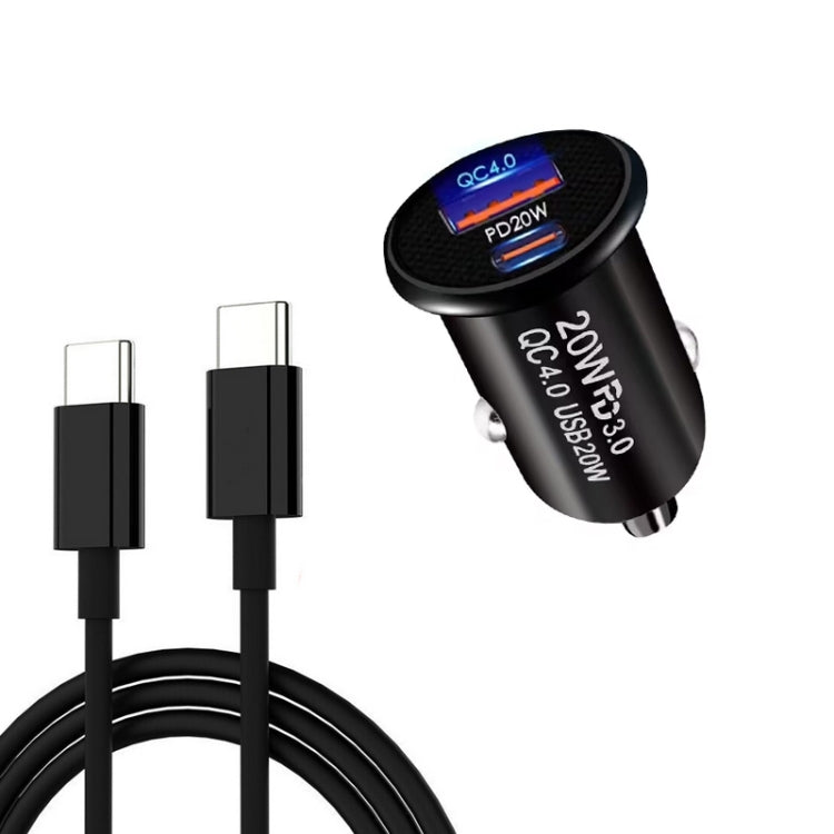 P10 Mini QC4.0 USB / PD20W Car Charger with Type-C to Type-C Fast Charging Data Cable ÎҵÄÉ̵ê