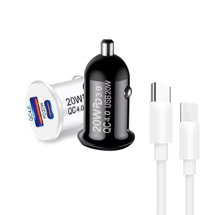 P10 Mini QC4.0 USB / PD20W Car Charger with Type-C to Type-C Fast Charging Data Cable