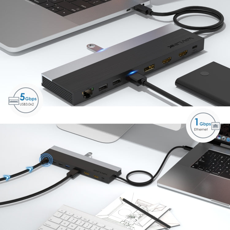 Wavlink UMD08 DisplayPort 12 in 1 Type-C Triple Display Docking Station