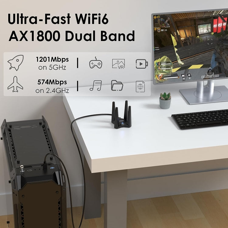 WAVLINK WN693X1 With 4x3dBi High Gain Antenna Magnetic Base AX1800 Dual Band USB WiFi 6 Adapter