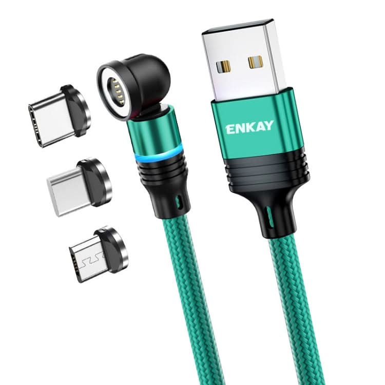 ENKAY 3 in 1 3A USB to Type-C / 8 Pin / Micro USB Magnetic 540 Degrees Rotating Fast Charging Cable