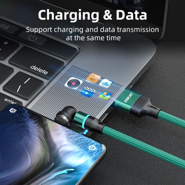 ENKAY 3 in 1 3A USB to Type-C / 8 Pin / Micro USB Magnetic 540 Degrees Rotating Fast Charging Cable