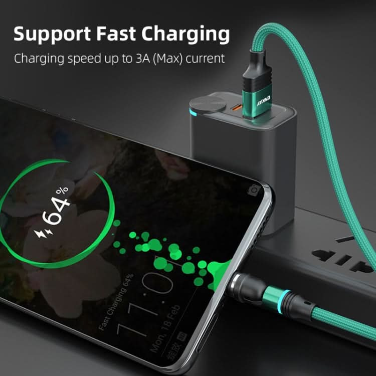 ENKAY 3 in 1 3A USB to Type-C / 8 Pin / Micro USB Magnetic 540 Degrees Rotating Fast Charging Cable