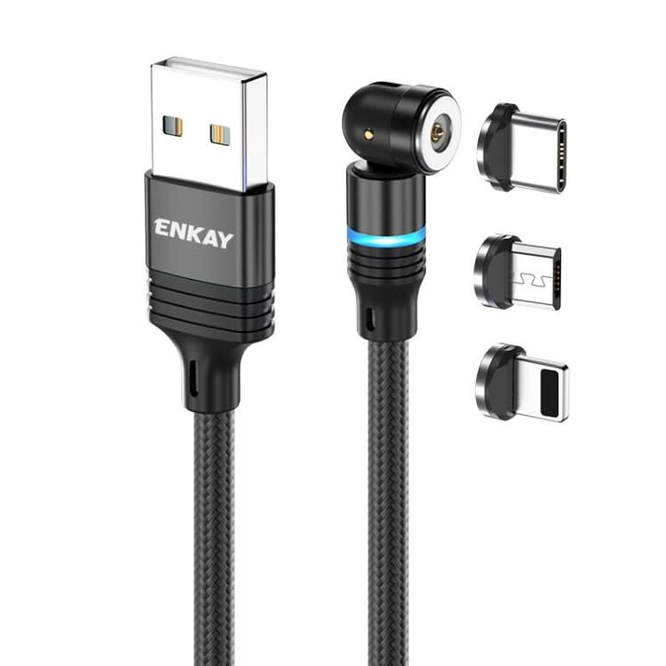 ENKAY 3 in 1 2.4A USB to Type-C / 8 Pin / Micro USB Magnetic 540 Degrees Rotating Charging Cable