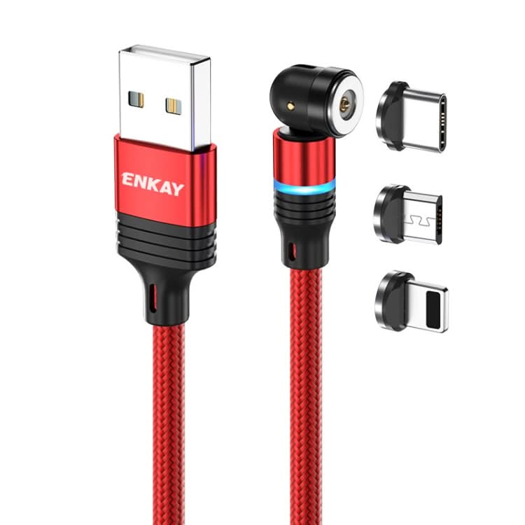 ENKAY 3 in 1 2.4A USB to Type-C / 8 Pin / Micro USB Magnetic 540 Degrees Rotating Charging Cable