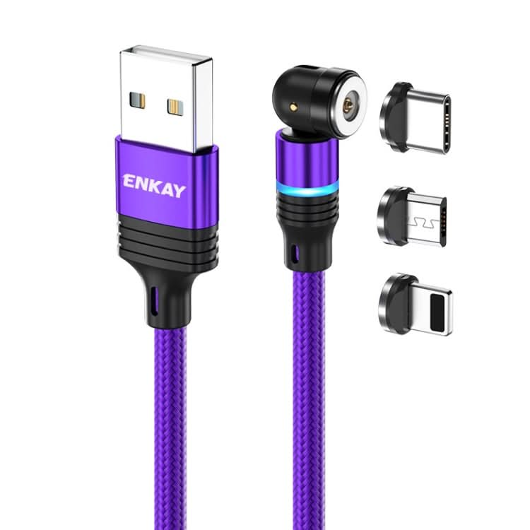 ENKAY 3 in 1 2.4A USB to Type-C / 8 Pin / Micro USB Magnetic 540 Degrees Rotating Charging Cable