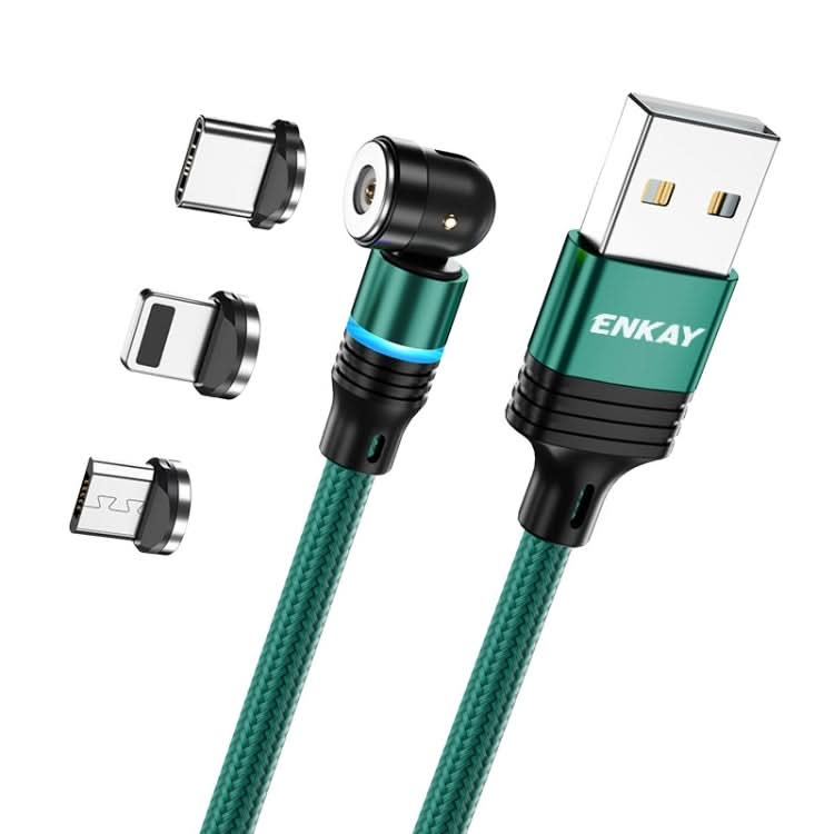 ENKAY 3 in 1 2.4A USB to Type-C / 8 Pin / Micro USB Magnetic 540 Degrees Rotating Charging Cable