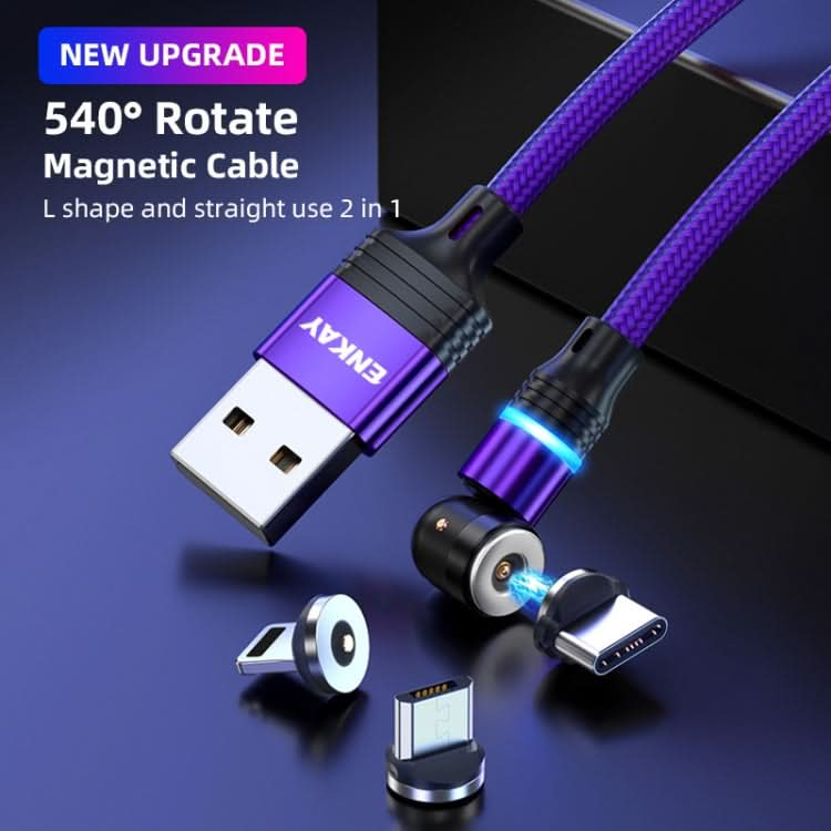 ENKAY 3 in 1 2.4A USB to Type-C / 8 Pin / Micro USB Magnetic 540 Degrees Rotating Charging Cable