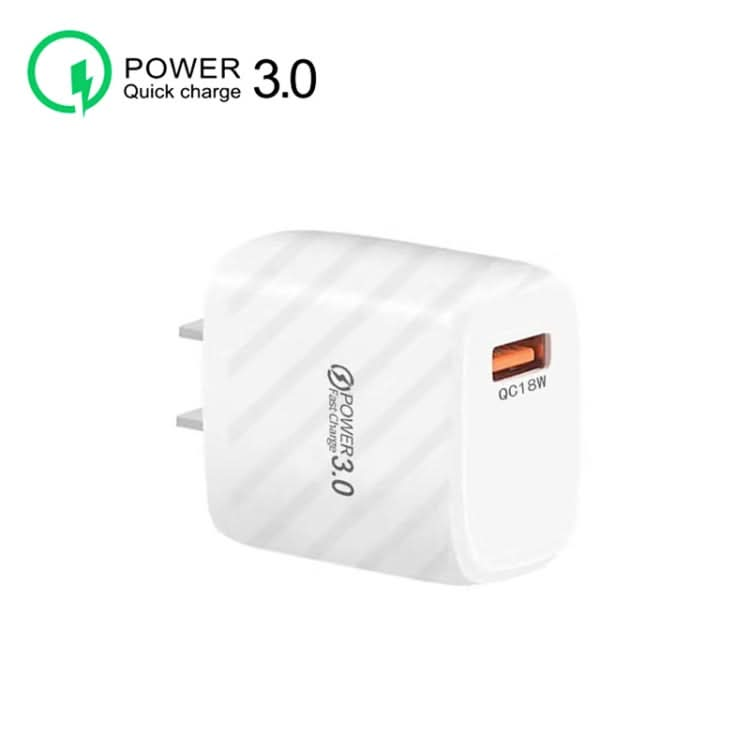 TE-005 QC3.0 18W USB Fast Charger with 1m 3A USB to 8 Pin Cable, US Plug