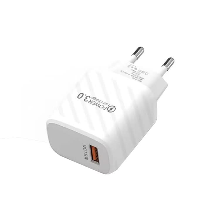 TE-005 QC3.0 18W USB Fast Charger with 1m 3A USB to 8 Pin Cable, EU Plug