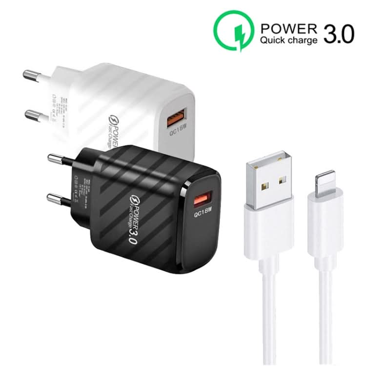 TE-005 QC3.0 18W USB Fast Charger with 1m 3A USB to 8 Pin Cable, EU Plug