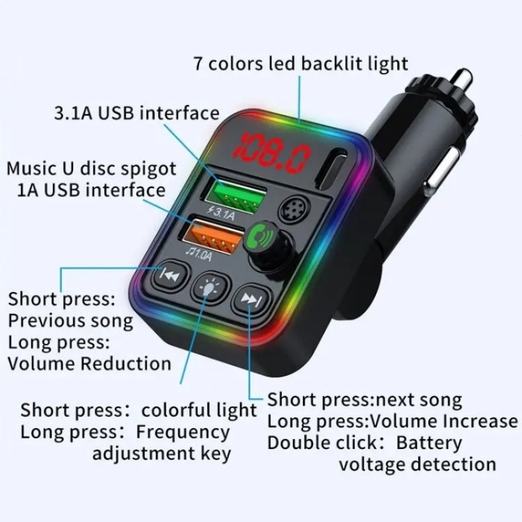 P19 Support U Disk Wireless 7-Colors LED Backlit Car MP3 Hands-Free Bluetooth Calling Car Audio Charger ÎҵÄÉ̵ê