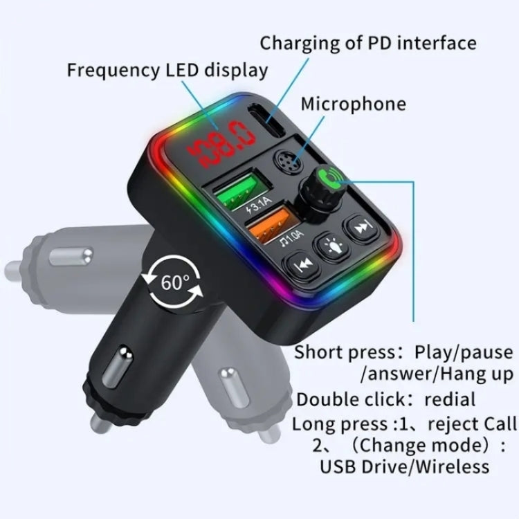 P19 Support U Disk Wireless 7-Colors LED Backlit Car MP3 Hands-Free Bluetooth Calling Car Audio Charger ÎҵÄÉ̵ê