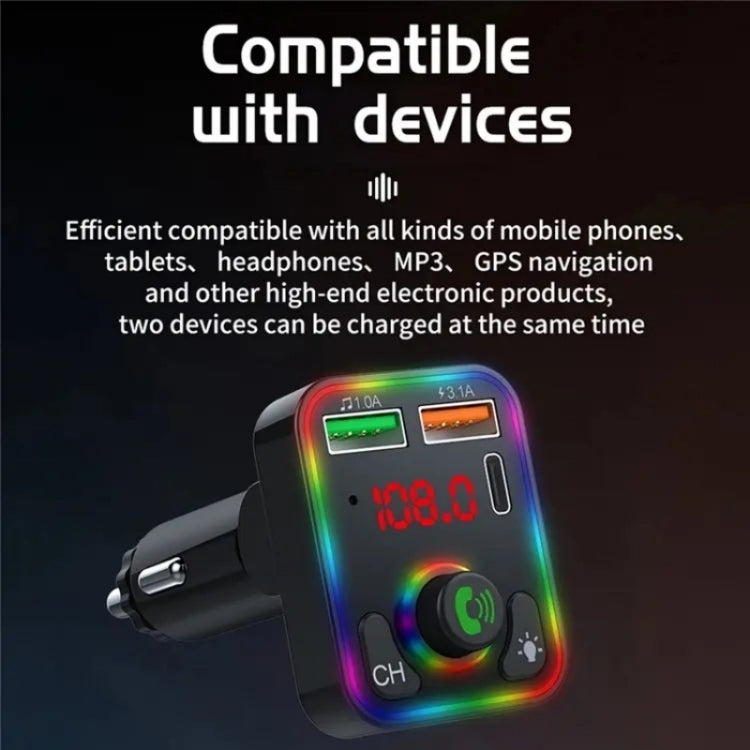 P3 Car Bluetooth Hands-Free AUX Audio Car MP3 Player FM Transmitter PD Fast Charger