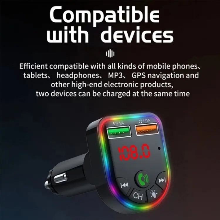 P5 Support U Disk Colorful Ambient Light Car Charger Digital Display Bluetooth Wireless Car MP3 Player ÎҵÄÉ̵ê