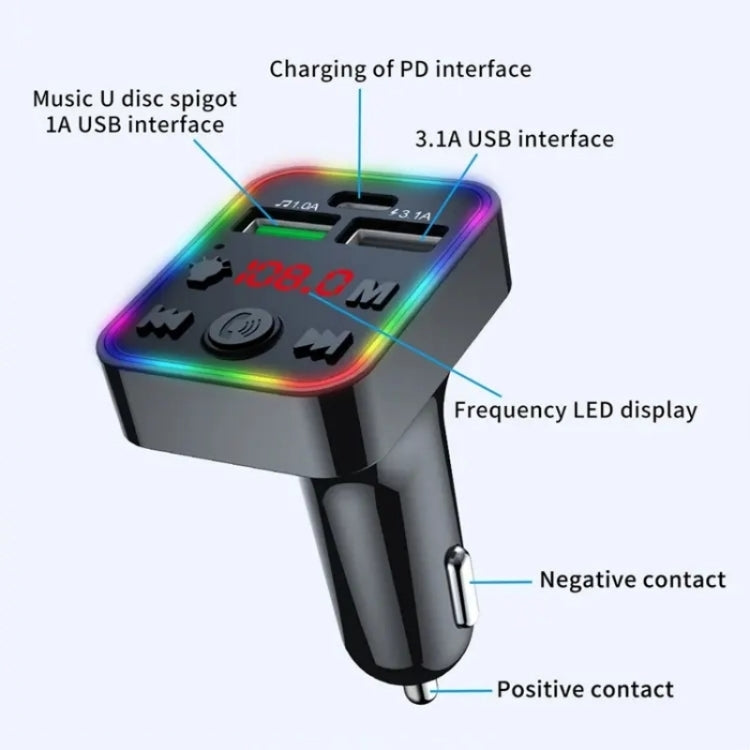 F22 Dual USB Car Charger Smart Bluetooth Calling Car Audio Device 7-Colors LED Car MP3 Player ÎҵÄÉ̵ê