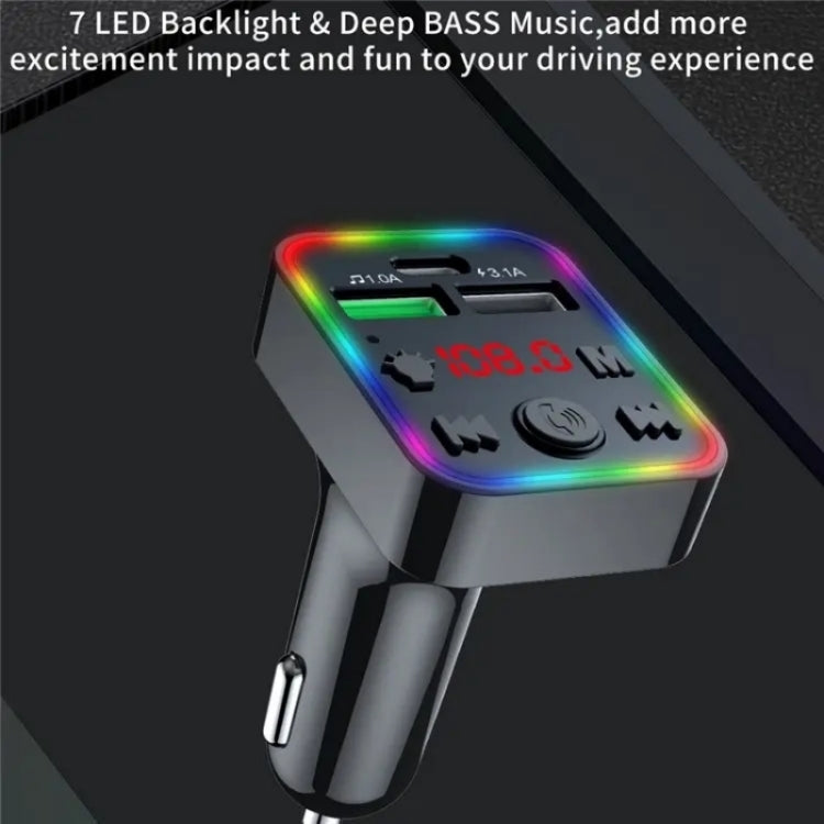 F22 Dual USB Car Charger Smart Bluetooth Calling Car Audio Device 7-Colors LED Car MP3 Player