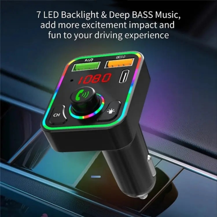 PDF3 7-Color Lights Hands-Free Bluetooth Calling MP3 Wireless Player PD/QC3.0 Fast Car Charger