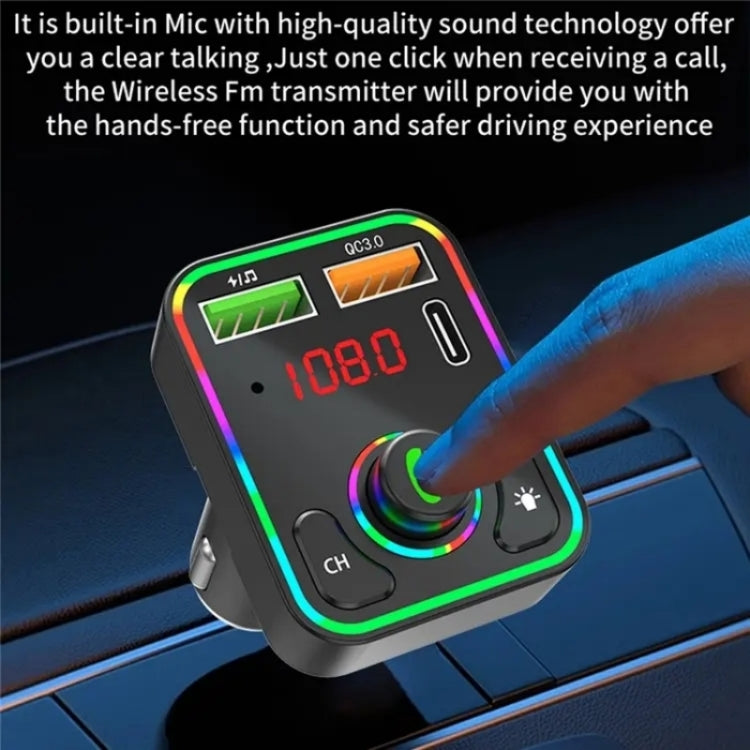 PDF3 7-Color Lights Hands-Free Bluetooth Calling MP3 Wireless Player PD/QC3.0 Fast Car Charger