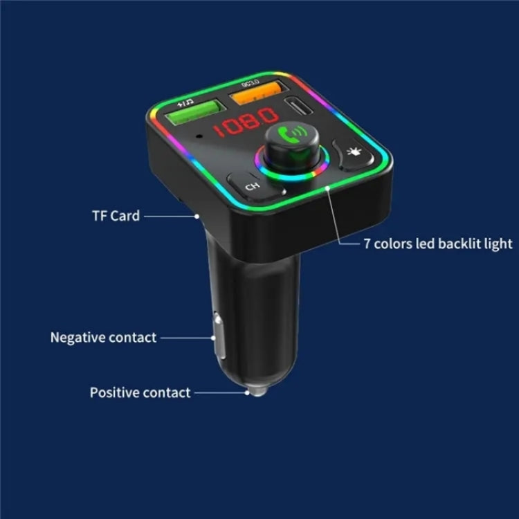 PDF3 7-Color Lights Hands-Free Bluetooth Calling MP3 Wireless Player PD/QC3.0 Fast Car Charger