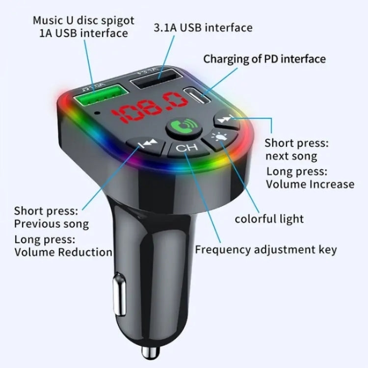 F20 Car MP3 Player PD + Fast USB Charger Handsfree Bluetooth FM Transmitter Car Kit Adapter