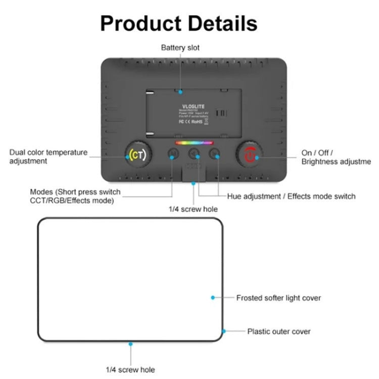 VLOGLITE PAD192RGB For DSLR Camera Gopro LED Camera Fill Light RGB Full Color Photography Lighting My Store