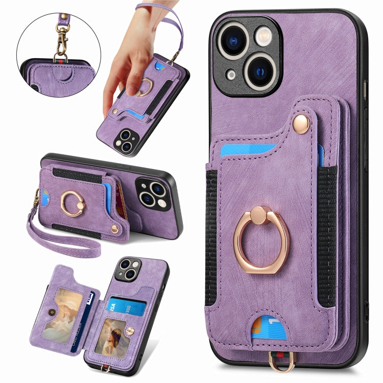 Retro Skin-feel Ring Multi-card Wallet Phone Case, Series 1