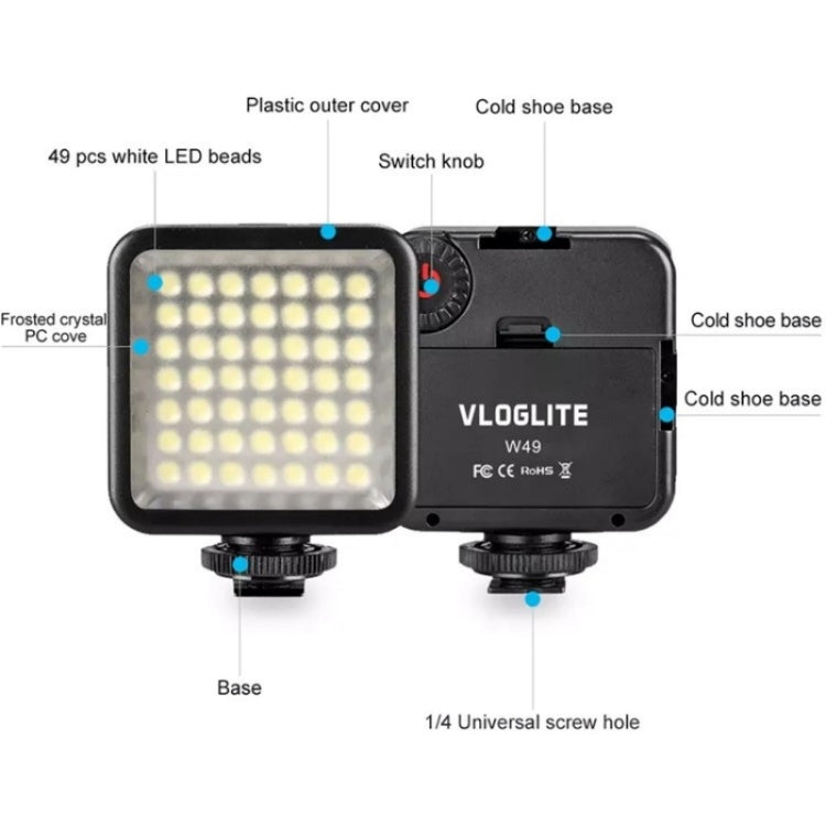 VLOGLITE W49 Photography Cell Phone Live Streaming Beauty Lights Mini Fill Light LED Camera Light My Store