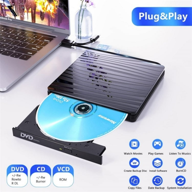 BT689 Portable DVD Burner External Optical Drive CD Player Win10 USB Optical Drive Recorder