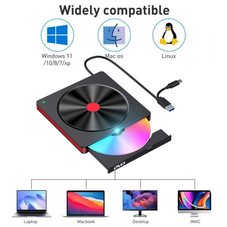 048 Type-C Optical Drive Portable DVD-RW External USB Optical Drive Laptop DVD Burner