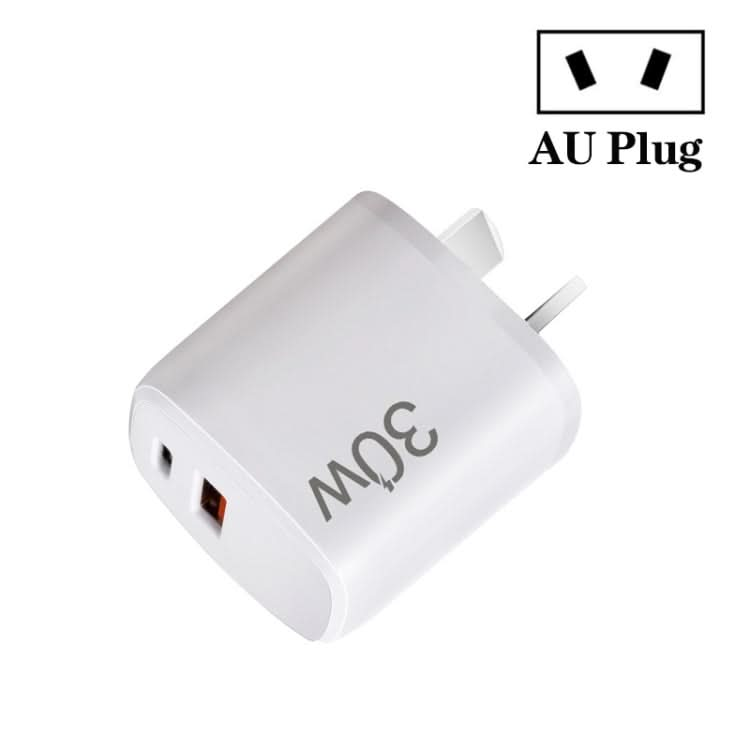 PD30W USB-C / Type-C + QC3.0 USB Dual Port Charger for iPhone 15 / iPad Series, AU Plug