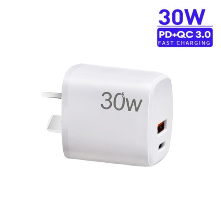 PD30W USB-C / Type-C + QC3.0 USB Dual Port Charger for iPhone 15 / iPad Series, AU Plug