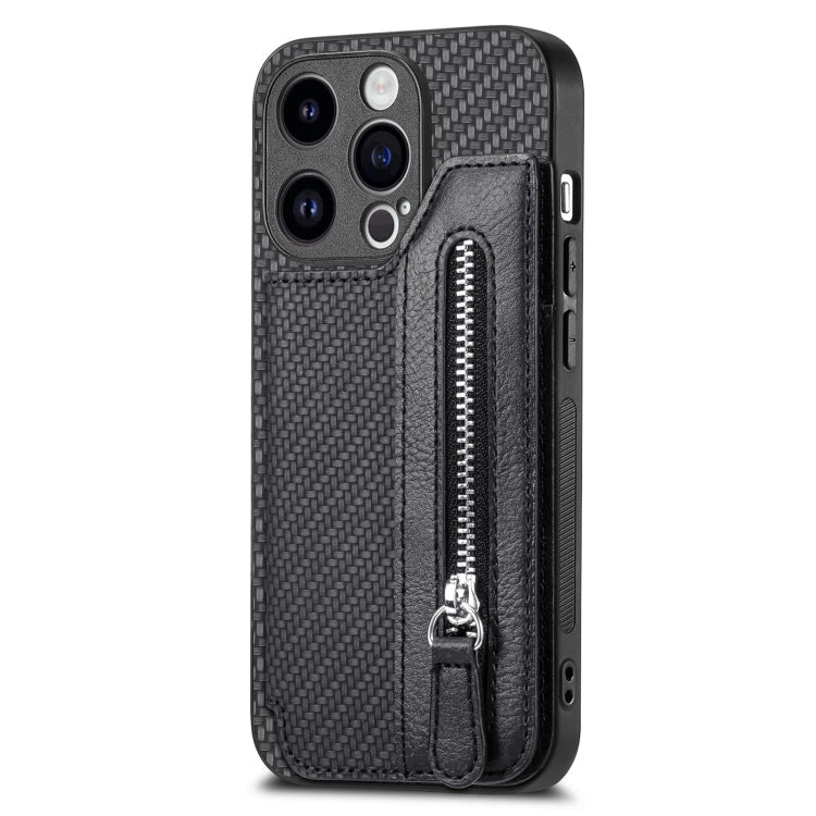 Carbon Fiber Horizontal Flip Zipper Wallet Phone Case, Series 1