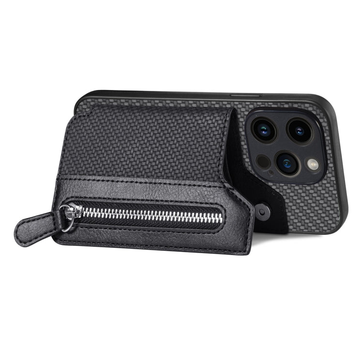 Carbon Fiber Horizontal Flip Zipper Wallet Phone Case, Series 1