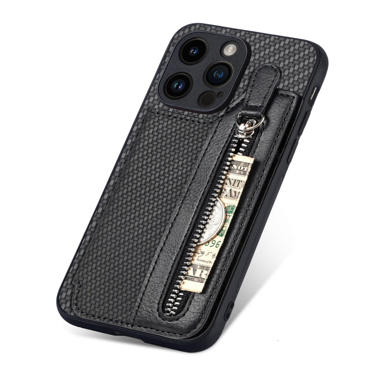 Carbon Fiber Horizontal Flip Zipper Wallet Phone Case, Series 1