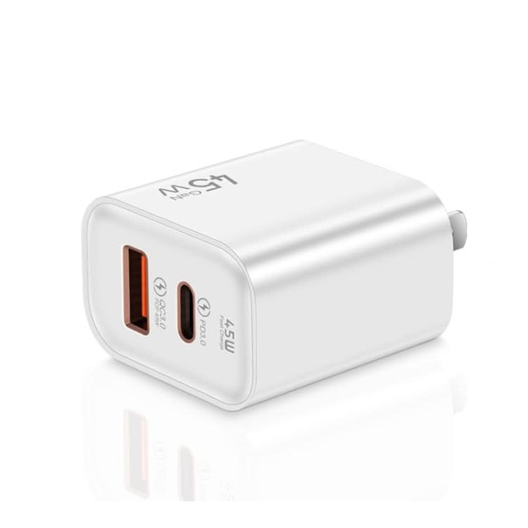 45PQ 45W PD25W + QC3.0 20W USB Super Fast Charger with Type-C to 8 Pin Cable, US Plug