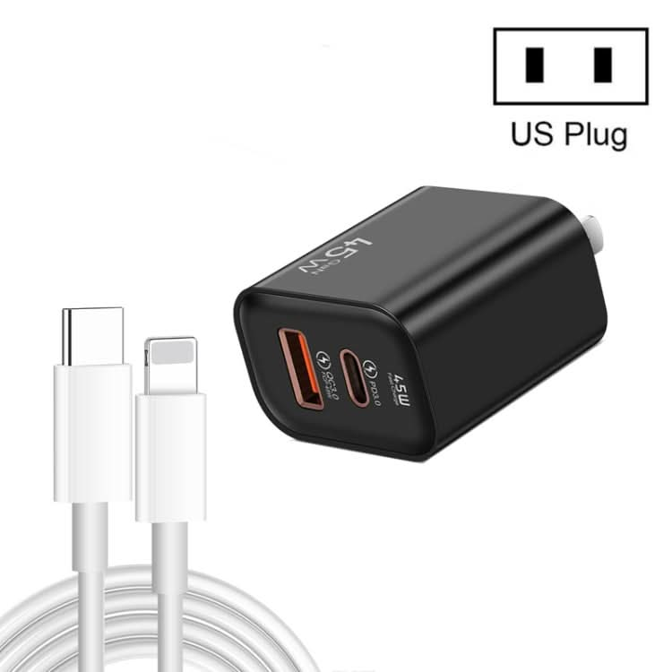 45PQ 45W PD25W + QC3.0 20W USB Super Fast Charger with Type-C to 8 Pin Cable, US Plug