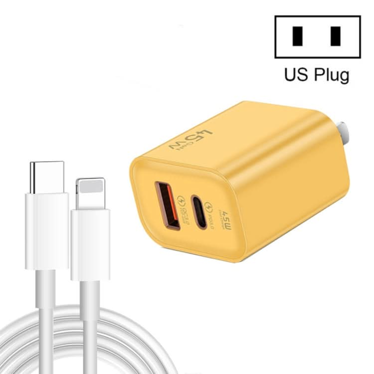 45PQ 45W PD25W + QC3.0 20W USB Super Fast Charger with Type-C to 8 Pin Cable, US Plug