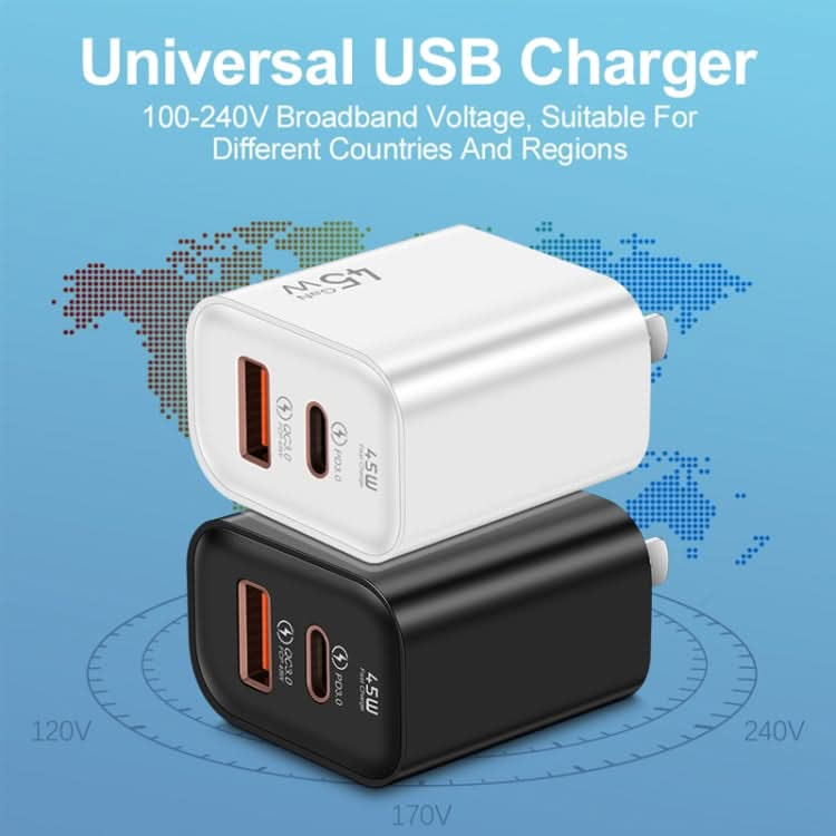 45PQ 45W PD25W + QC3.0 20W USB Super Fast Charger with Type-C to 8 Pin Cable, US Plug