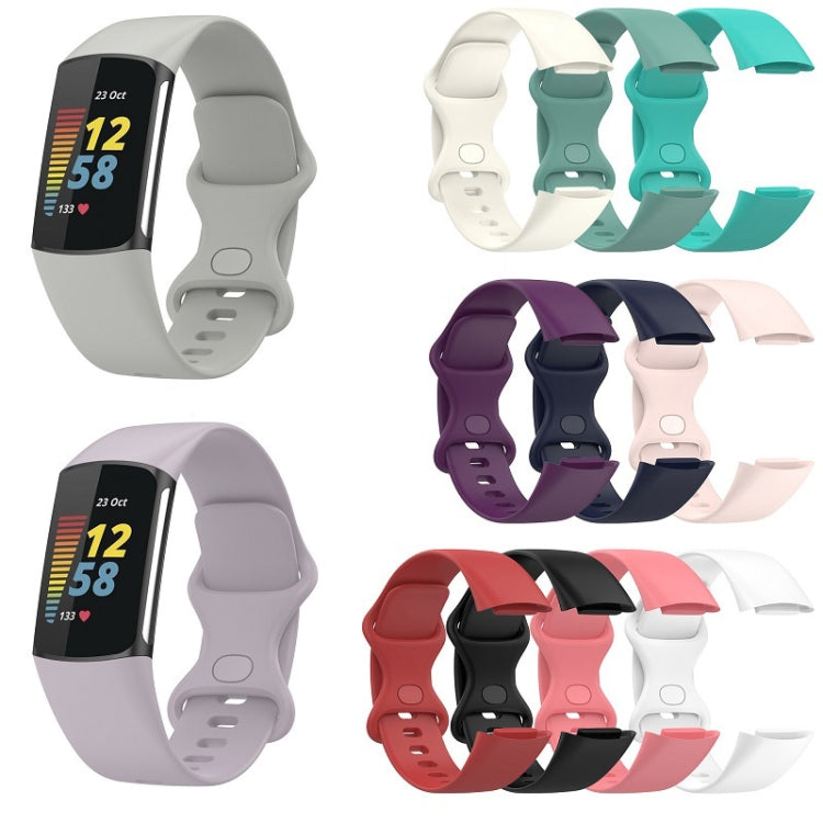 For Fitbit Charge 6 Solid Color Butterfly Buckle Silicone Watch Band